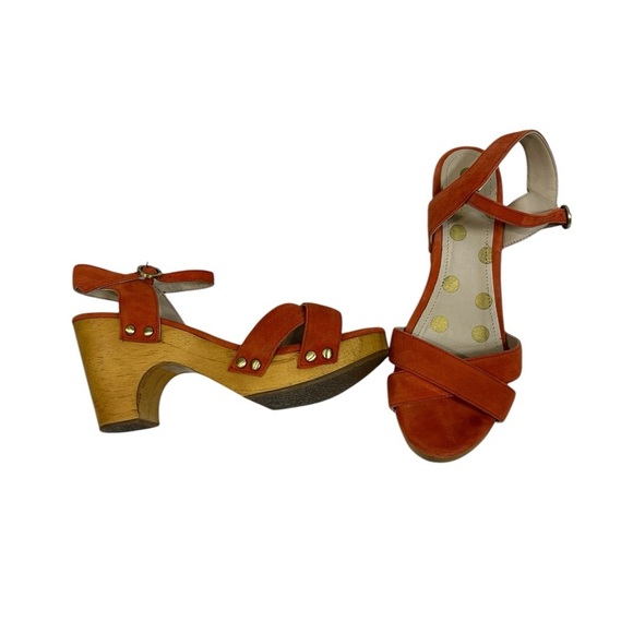 Boden Womens Size 6 (37) Suede Wood Chunky Heel Sandals Orange Y2K 90's  Summer - Picture 4 of 12